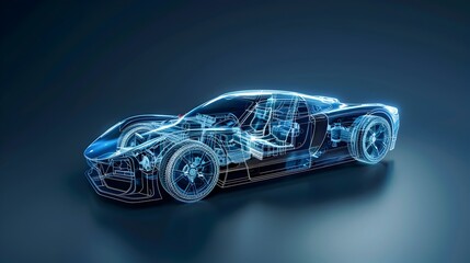 Transparent Blue Electric Sports Car with Innovative Energy Storage Solutions
