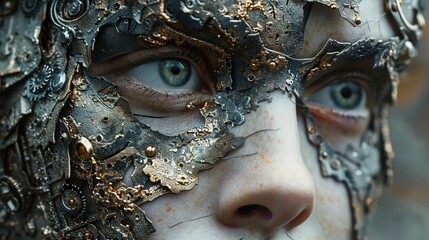 Mechanical humanfan blend, artistic portrait, fashion and documentary photography fusion