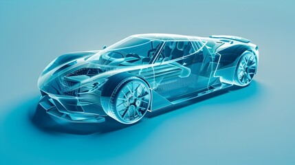 Innovative Blue Electric Sports Car with Transparent Aerodynamic Design and Efficient Energy Storage