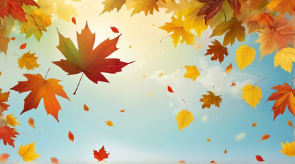 Autumn Leaves Falling Against a Bright Sky