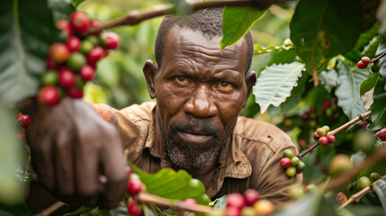 handpicking coffee cherry from the caffee plant