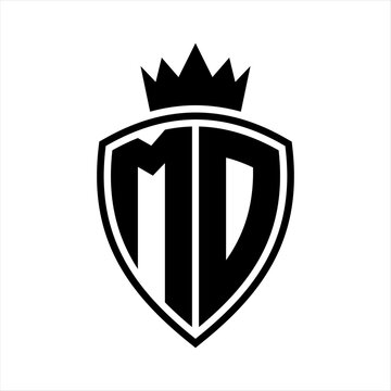 recommend clip art: MD Letter monogram shield and crown outline shape with black and white color design