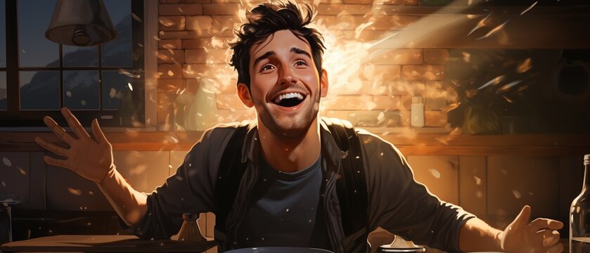 Cartoon of a figure tossing a pinch of salt over their shoulder at dinner