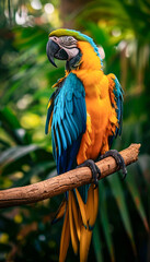 Blue and yellow macaw perched in jungle - 781356105