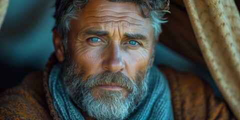 Mature man with captivating blue eyes and grey beard