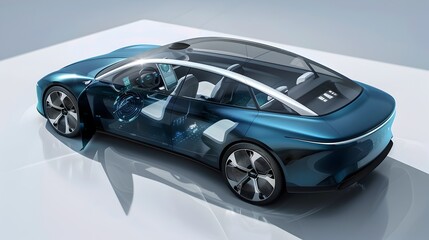 Innovative Transparent Electric Vehicle with Futuristic Dashboard and Autonomous Driving Technology