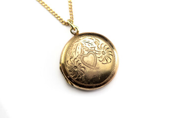 Antique Victorian Era 14Ct Rolled Gold Hand Engraved Floral Heart, Round 2 Photos Locket Pendant...