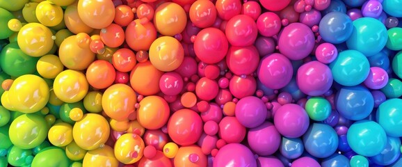 Fototapeta na wymiar Colorful background with a rainbow of balls, a colorful ball pit texture. A colorful 3D illustration