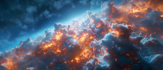 64k, 8k widescreen, 21:9, cloud skyscape, Fiery Sky and Water Blend, A captivating scene merging of...
