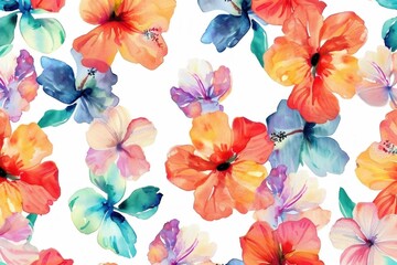Beautiful Colorful Hibiscus Flowers Blooming on a Bright White Background in Vibrant Display of Nature's Beauty
