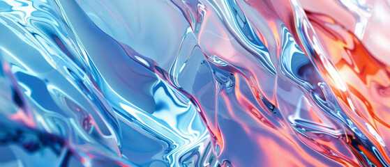 A blue and red wave of water with a shiny, reflective surface
