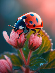 Ladybug on flower in the sunlight