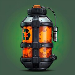 Fototapeta premium Technological Vessel For Storing Radiation Materials. Illustration On The Theme Of Computer Games And Fantasy, Objects And Details. Generative AI 