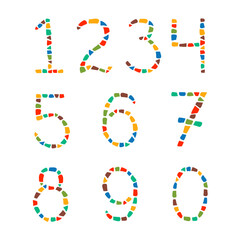 Isolated mosaic numbers from 0 to 9 on white background. Ceramic tile texture. Easy to recolor. 