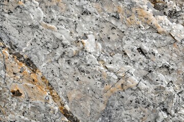 Naklejka premium Detailed close-up of a granite surface, highlighting its natural specks and unique golden, black, and white patterns