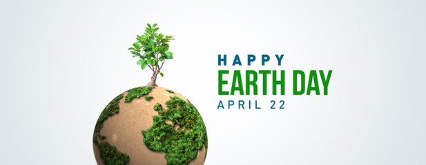 Planet vs. Plastics , Earth day 2024 concept 3d tree background. Ecology concept. Design with globe map drawing and leaves isolated on white background. 