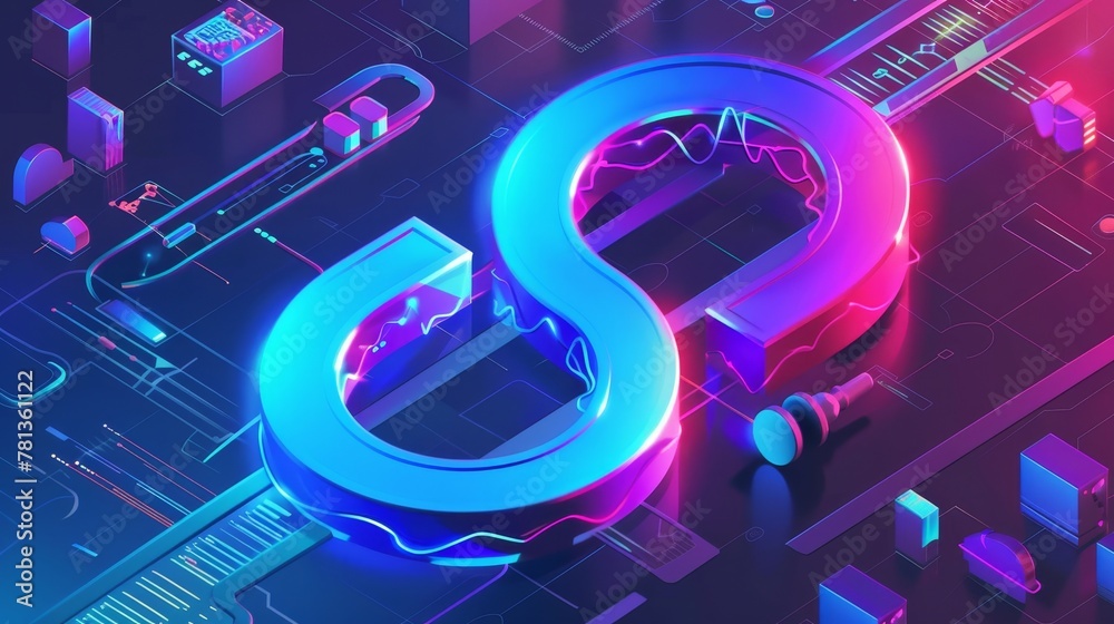 Poster continual devops banner. modern infographic with isometric illustration of lifecycle infinity sign. 
