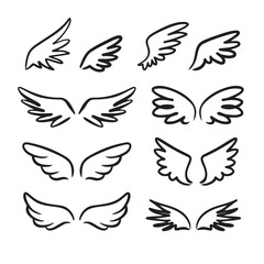 Fototapeta premium Doodle hand drawn Sketch angel wings. Line wing drawing 