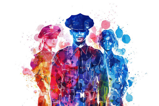 Colorful digital painting of cops in police officer uniform, security