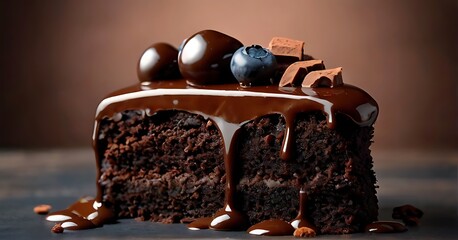 a stunning realistic sweet food photograph featuring a Chocolate Cake, beautifully decorated with...