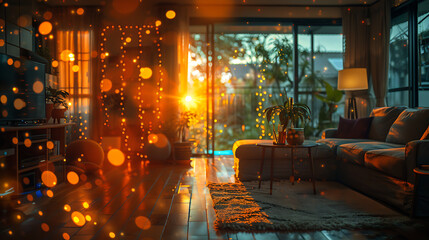 Inside smart home connected devices, house concept blurred bakcground. generative ai