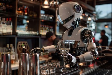 robot bartender Mix and serve drinks with flair and expertise. Entertain customers with your robotic charm. - obrazy, fototapety, plakaty