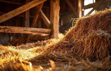Hay bales in the barn. A pile of hay in the barn