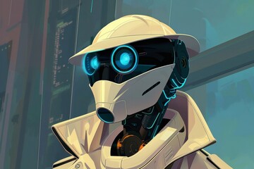 Fototapeta premium detective robot Solve mysteries and crimes with logic, deduction, and advanced forensic analysis.