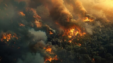 Obraz na płótnie Canvas KS Aerial_view_of a forest fire in the Amazon rainforest.
