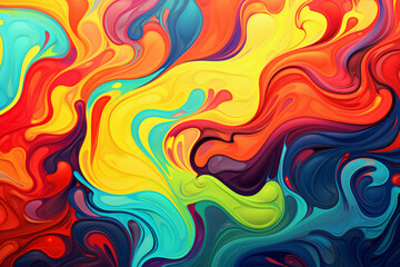 Multicolored shapes and hues create a dynamic and visually swirling floating abstract background. Modern painting concept