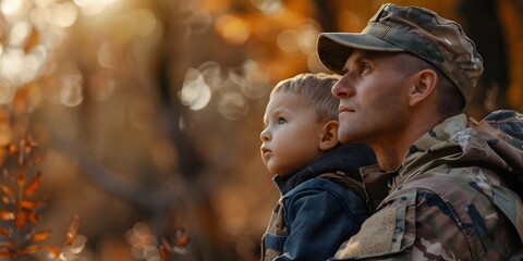 Veteran Passing Wisdom to a Young Child in Autumn Nature