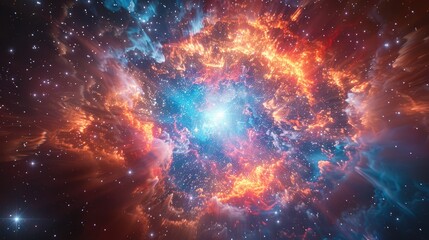 A supernova explosion, releasing a burst of energy that illuminates the darkness for millions of light-years.