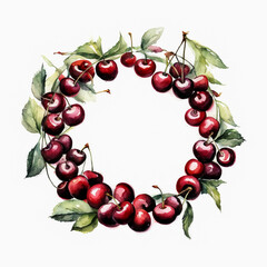 cherry, sweet berry. round frame. illustration. artificial intelligence generator, AI, neural network image. background for the design.