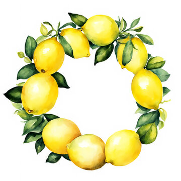 lemons, ripe, juicy, sour fruit. round frame. illustration. artificial intelligence generator, AI, neural network image. background for the design.