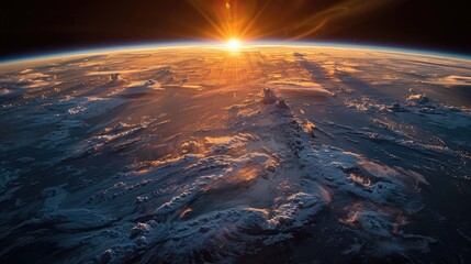 The beauty of a sunrise seen from orbit, the thin line of Earth's atmosphere glowing with the first light of dawn. - obrazy, fototapety, plakaty