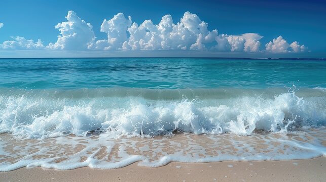 The tranquil sound of waves breaking against the shore, creating a soothing rhythm.