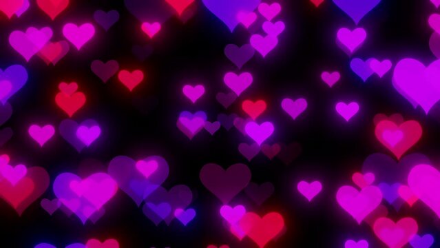 4K footage of flying transparent hearts. Romantic background. 
Multi-colored hearts fly slowly. Soft heart emoji abstract background. Looping animation