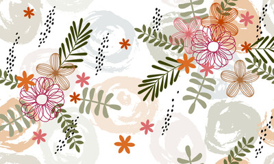 Seamless pattern with flowers and  leaves. Vector illustration. Handdrawn design - 781369315