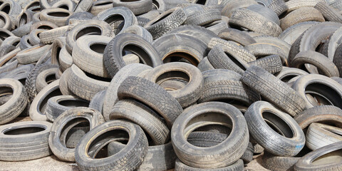 Landfill of old car tires, Film grain effect