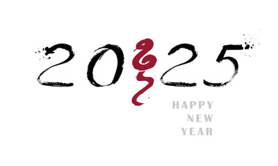 Snake. Greeting card design template with Chinese calligraphy for 2025 New Year of the snake. Lunar new year 2025. Zodiac sign for greetings card, invitation, posters, banners, calendar - 781369349