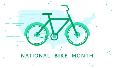 National Bike Month vector. Green bicycle icon vector. Bike silhouette and USA map. Bicycle and USA - 781369372