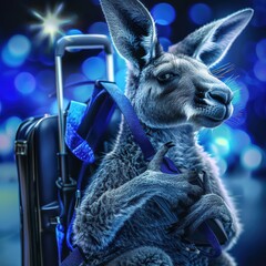In a close-up a kangaroo with a briefcase hops from meeting to meeting