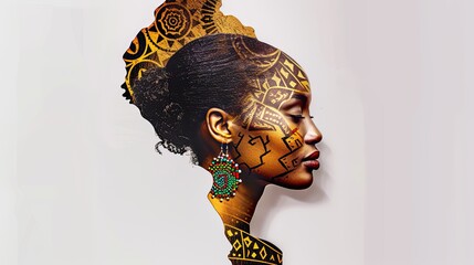 Artistic image, African American woman's face inside an African continent ma