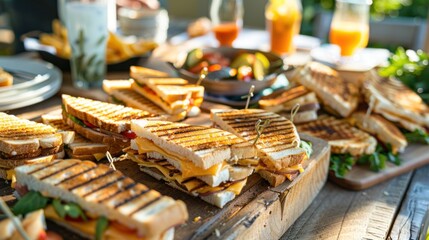 Naklejka na ściany i meble A birthday celebration with a DIY grilled cheese station for guests to build their own sandwiches. 