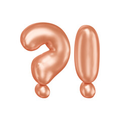 Inflated exclamation and question marks. Cartoon symbols in 3d style and gold color. Balloon element with shiny effect. Vector illustration. Design graphics.