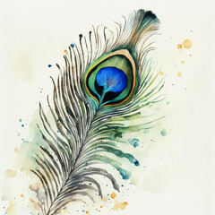 a bright watercolor bird feather. illustration. artificial intelligence generator, AI, neural network image. background for the design.