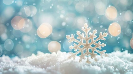 Fototapeta na wymiar Close-up of a glittering snowflake in a magical winter wonderland.
