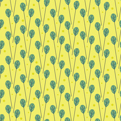 Leaves and pollen seamless pattern. Random placed vector botany plants - 781372313