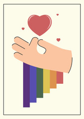 Hand holding heart for lovely one lgbtq+ illustration. Take care love concept, supporting LGBTQ community. - 781372323