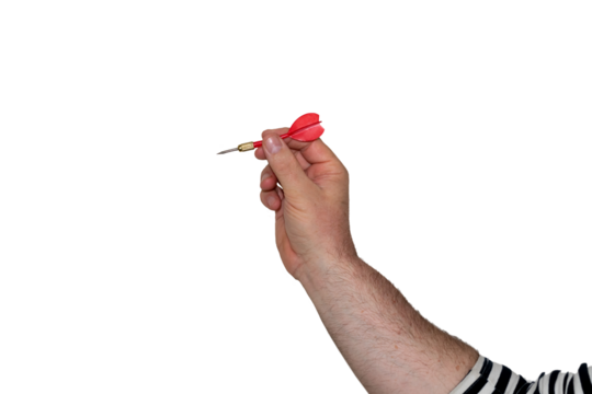Male hands throwing a dart, various options for throwing a dart, isolated on a white background, png